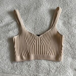 Beige Ribbed Knit Crop Top: s/m